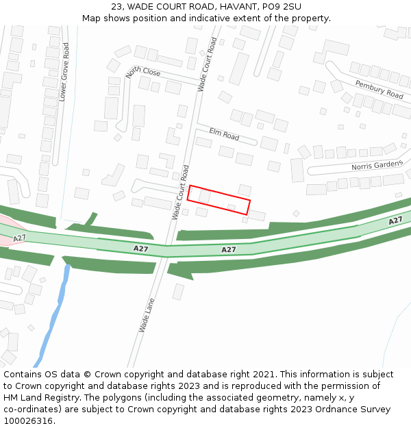 23, WADE COURT ROAD, HAVANT, PO9 2SU: Location map and indicative extent of plot