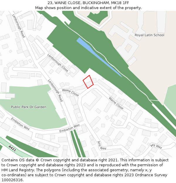23, WAINE CLOSE, BUCKINGHAM, MK18 1FF: Location map and indicative extent of plot