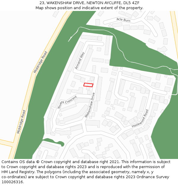 23, WAKENSHAW DRIVE, NEWTON AYCLIFFE, DL5 4ZF: Location map and indicative extent of plot