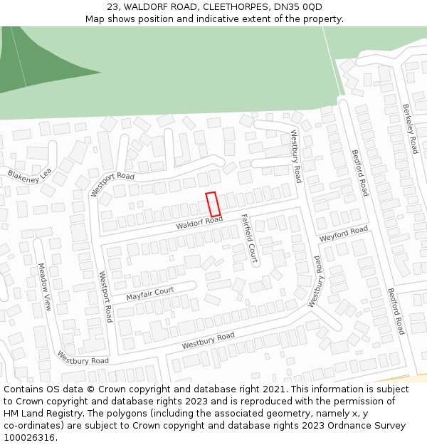 23, WALDORF ROAD, CLEETHORPES, DN35 0QD: Location map and indicative extent of plot