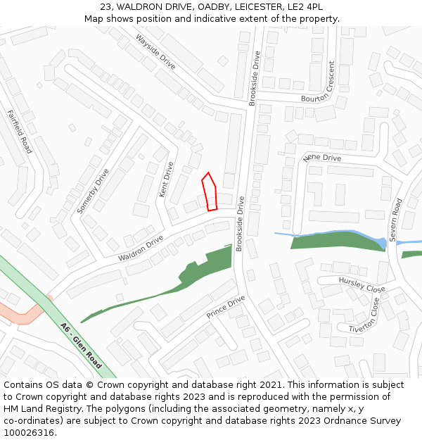 23, WALDRON DRIVE, OADBY, LEICESTER, LE2 4PL: Location map and indicative extent of plot