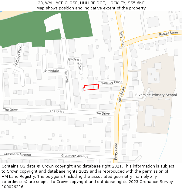 23, WALLACE CLOSE, HULLBRIDGE, HOCKLEY, SS5 6NE: Location map and indicative extent of plot