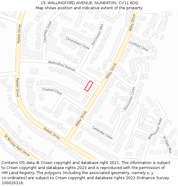 23, WALLINGFORD AVENUE, NUNEATON, CV11 6DQ: Location map and indicative extent of plot