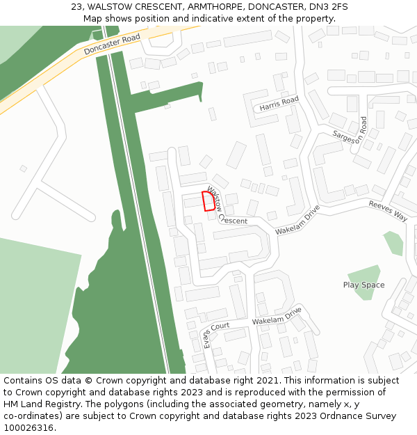 23, WALSTOW CRESCENT, ARMTHORPE, DONCASTER, DN3 2FS: Location map and indicative extent of plot
