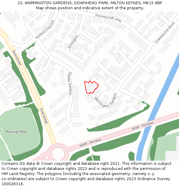 23, WARMINGTON GARDENS, DOWNHEAD PARK, MILTON KEYNES, MK15 9BP: Location map and indicative extent of plot