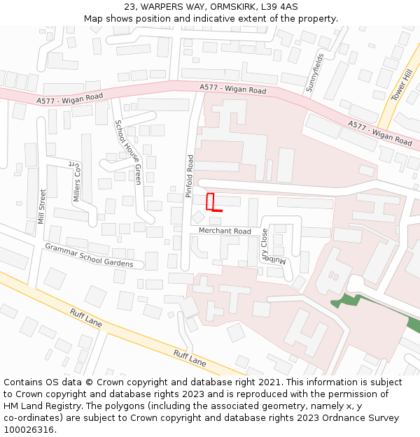 23, WARPERS WAY, ORMSKIRK, L39 4AS: Location map and indicative extent of plot