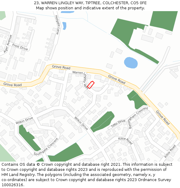 23, WARREN LINGLEY WAY, TIPTREE, COLCHESTER, CO5 0FE: Location map and indicative extent of plot