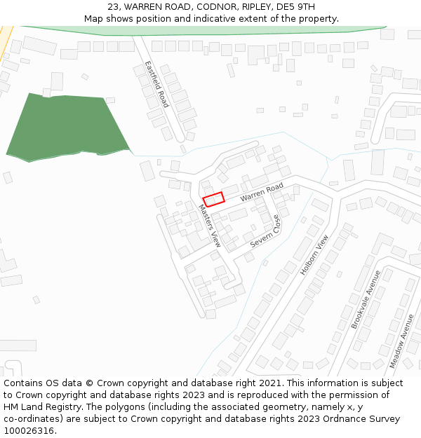 23, WARREN ROAD, CODNOR, RIPLEY, DE5 9TH: Location map and indicative extent of plot