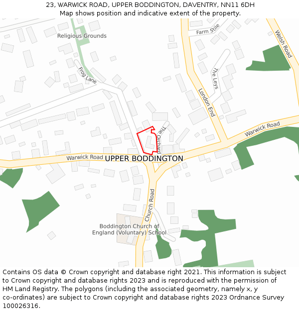 23, WARWICK ROAD, UPPER BODDINGTON, DAVENTRY, NN11 6DH: Location map and indicative extent of plot