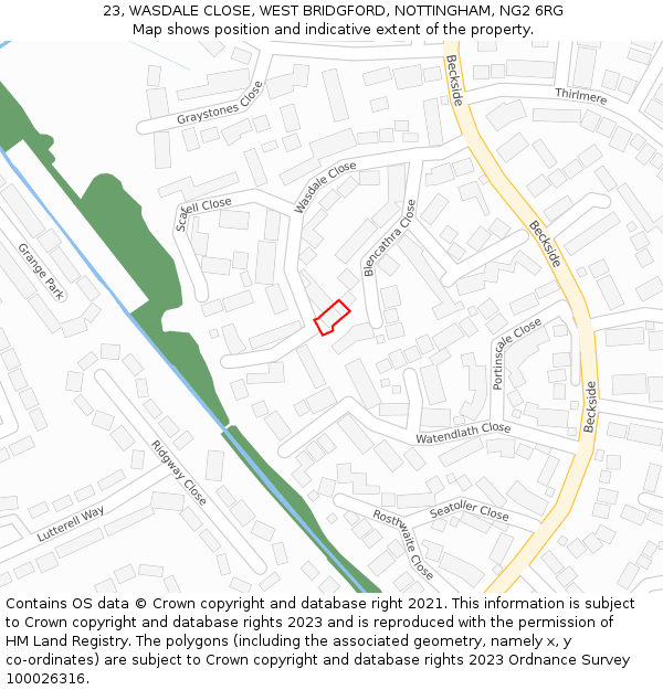 23, WASDALE CLOSE, WEST BRIDGFORD, NOTTINGHAM, NG2 6RG: Location map and indicative extent of plot