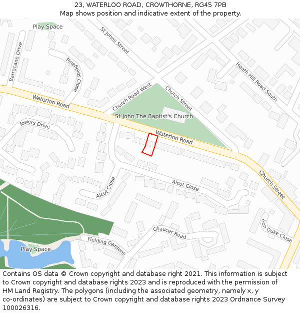 23, WATERLOO ROAD, CROWTHORNE, RG45 7PB: Location map and indicative extent of plot