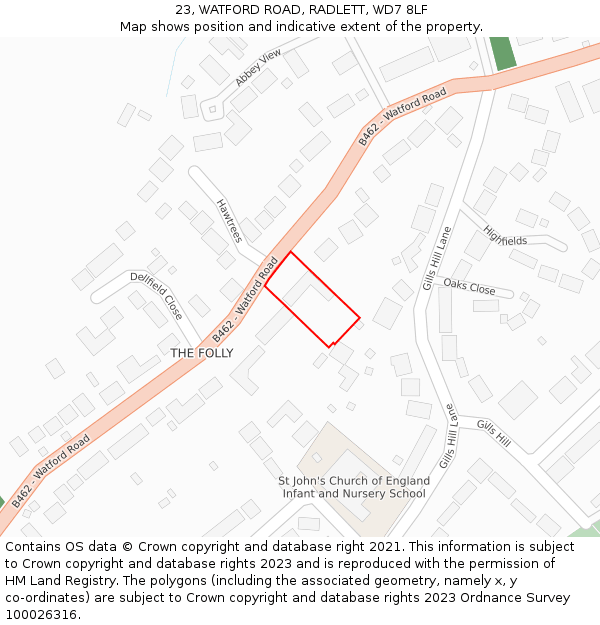 23, WATFORD ROAD, RADLETT, WD7 8LF: Location map and indicative extent of plot