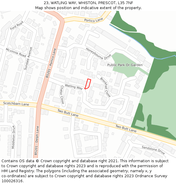 23, WATLING WAY, WHISTON, PRESCOT, L35 7NF: Location map and indicative extent of plot