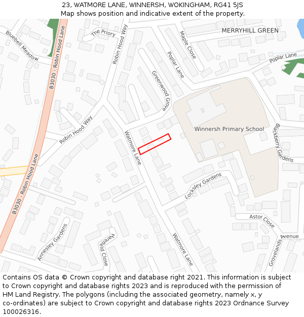 23, WATMORE LANE, WINNERSH, WOKINGHAM, RG41 5JS: Location map and indicative extent of plot