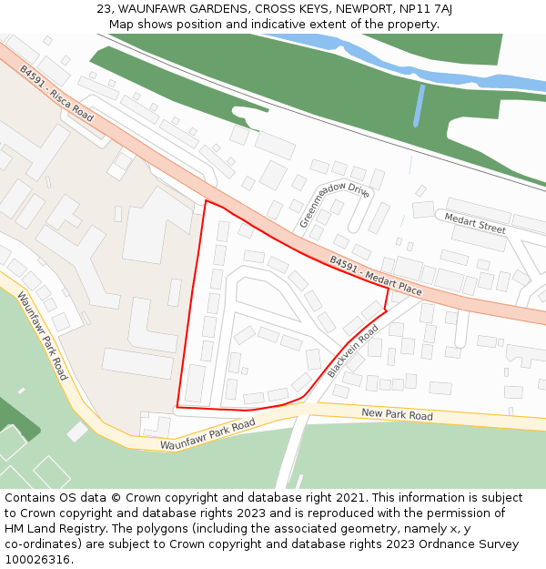 23, WAUNFAWR GARDENS, CROSS KEYS, NEWPORT, NP11 7AJ: Location map and indicative extent of plot