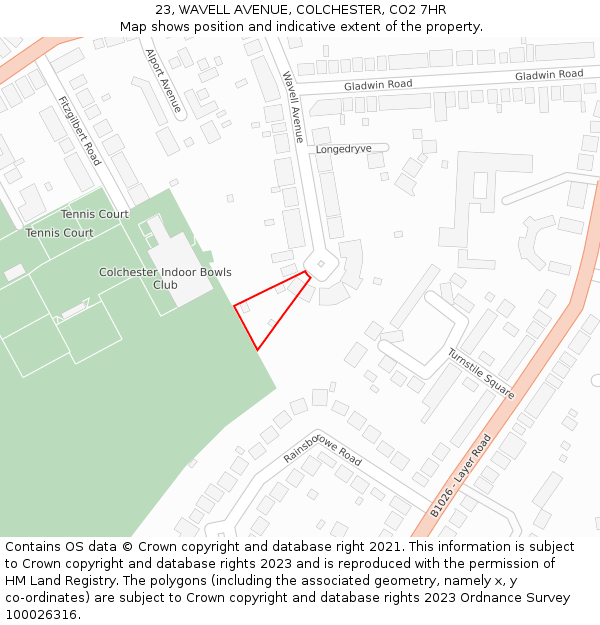 23, WAVELL AVENUE, COLCHESTER, CO2 7HR: Location map and indicative extent of plot