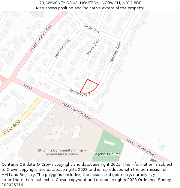 23, WAVENEY DRIVE, HOVETON, NORWICH, NR12 8DP: Location map and indicative extent of plot