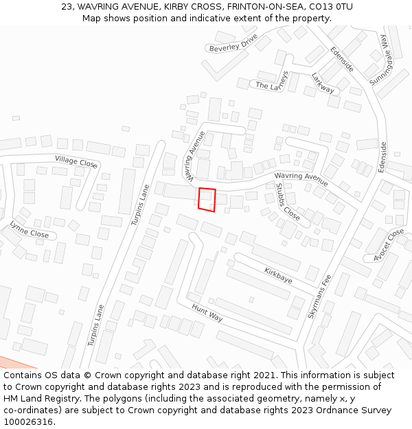 23, WAVRING AVENUE, KIRBY CROSS, FRINTON-ON-SEA, CO13 0TU: Location map and indicative extent of plot