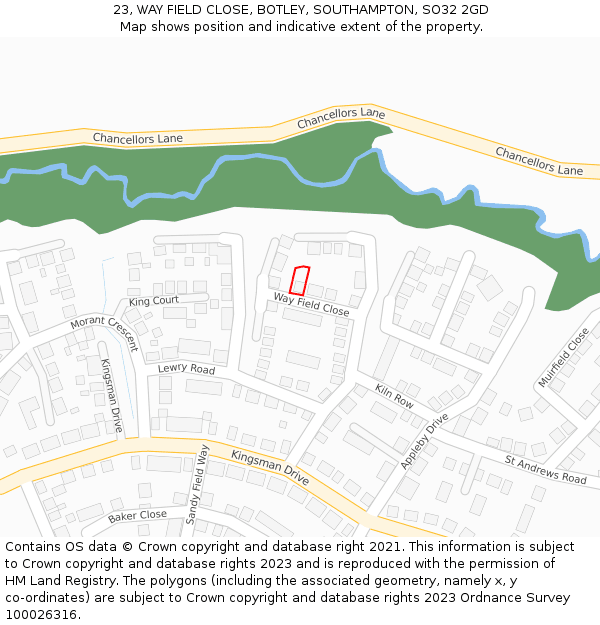 23, WAY FIELD CLOSE, BOTLEY, SOUTHAMPTON, SO32 2GD: Location map and indicative extent of plot