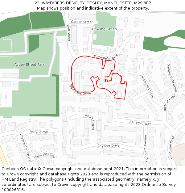 23, WAYFARERS DRIVE, TYLDESLEY, MANCHESTER, M29 8RP: Location map and indicative extent of plot