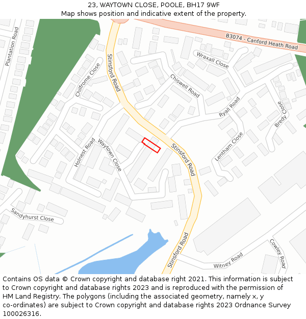 23, WAYTOWN CLOSE, POOLE, BH17 9WF: Location map and indicative extent of plot