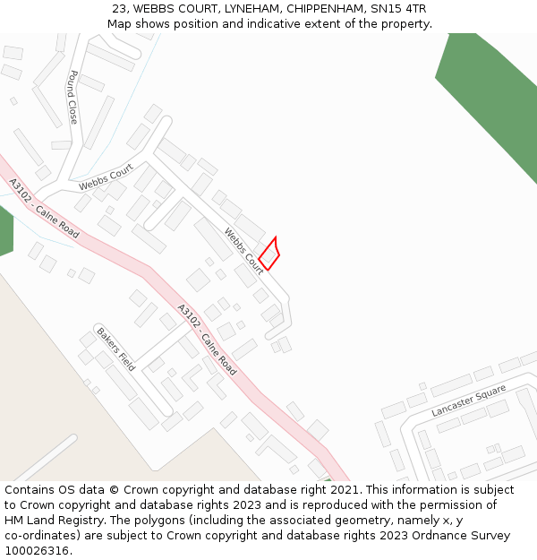 23, WEBBS COURT, LYNEHAM, CHIPPENHAM, SN15 4TR: Location map and indicative extent of plot