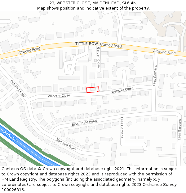 23, WEBSTER CLOSE, MAIDENHEAD, SL6 4NJ: Location map and indicative extent of plot