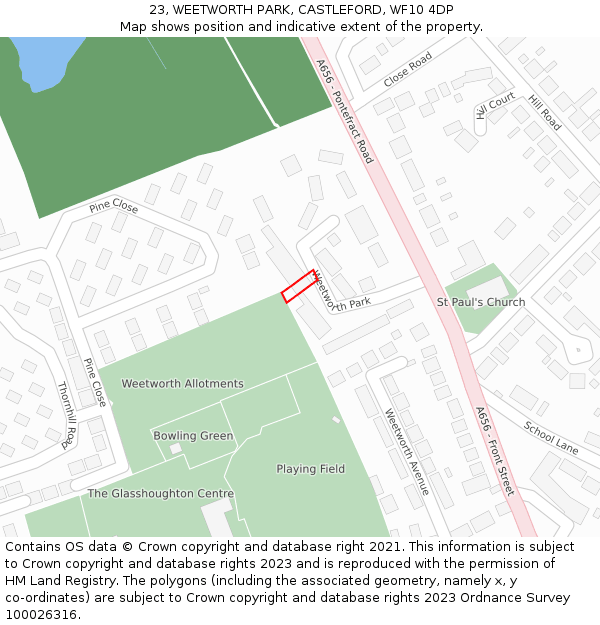 23, WEETWORTH PARK, CASTLEFORD, WF10 4DP: Location map and indicative extent of plot