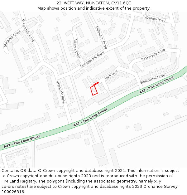 23, WEFT WAY, NUNEATON, CV11 6QE: Location map and indicative extent of plot
