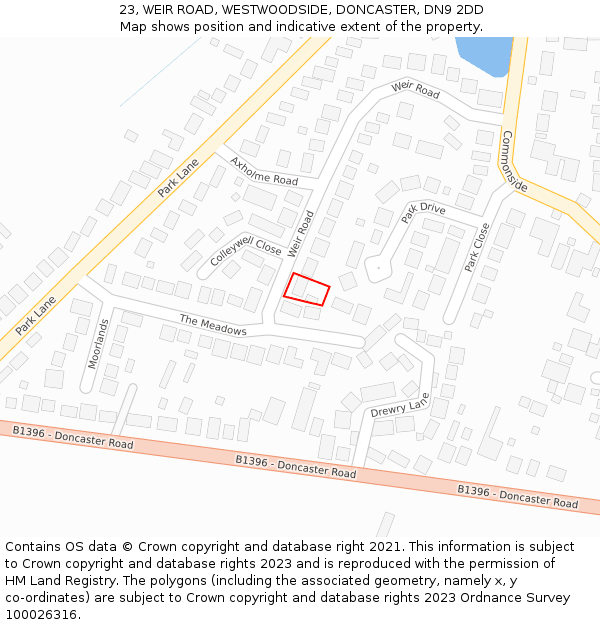 23, WEIR ROAD, WESTWOODSIDE, DONCASTER, DN9 2DD: Location map and indicative extent of plot
