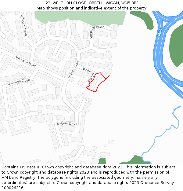 23, WELBURN CLOSE, ORRELL, WIGAN, WN5 8RF: Location map and indicative extent of plot
