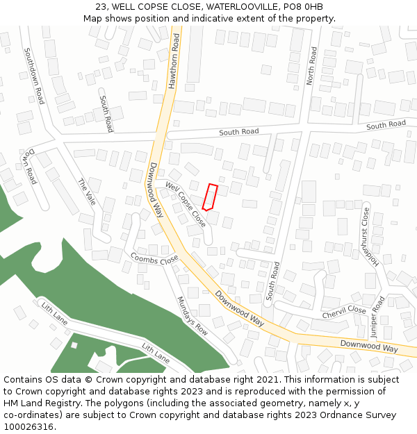 23, WELL COPSE CLOSE, WATERLOOVILLE, PO8 0HB: Location map and indicative extent of plot