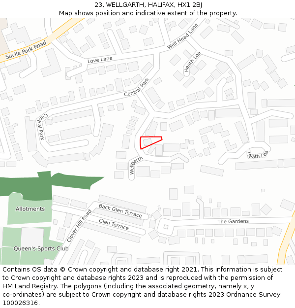 23, WELLGARTH, HALIFAX, HX1 2BJ: Location map and indicative extent of plot