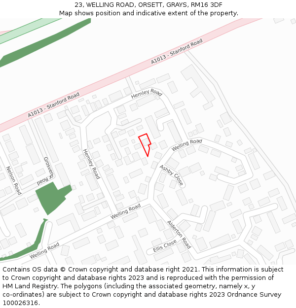 23, WELLING ROAD, ORSETT, GRAYS, RM16 3DF: Location map and indicative extent of plot