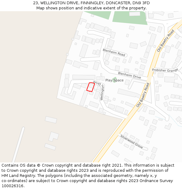 23, WELLINGTON DRIVE, FINNINGLEY, DONCASTER, DN9 3FD: Location map and indicative extent of plot