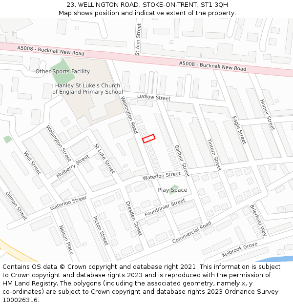 23, WELLINGTON ROAD, STOKE-ON-TRENT, ST1 3QH: Location map and indicative extent of plot