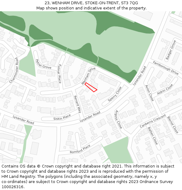 23, WENHAM DRIVE, STOKE-ON-TRENT, ST3 7QG: Location map and indicative extent of plot