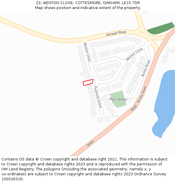 23, WENTON CLOSE, COTTESMORE, OAKHAM, LE15 7DR: Location map and indicative extent of plot