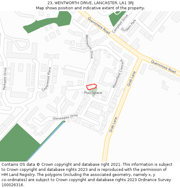 23, WENTWORTH DRIVE, LANCASTER, LA1 3RJ: Location map and indicative extent of plot