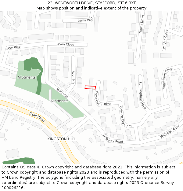 23, WENTWORTH DRIVE, STAFFORD, ST16 3XT: Location map and indicative extent of plot