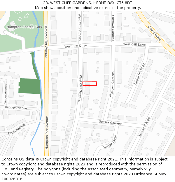 23, WEST CLIFF GARDENS, HERNE BAY, CT6 8DT: Location map and indicative extent of plot