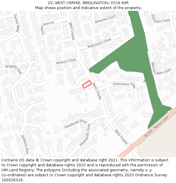 23, WEST CRAYKE, BRIDLINGTON, YO16 6XR: Location map and indicative extent of plot