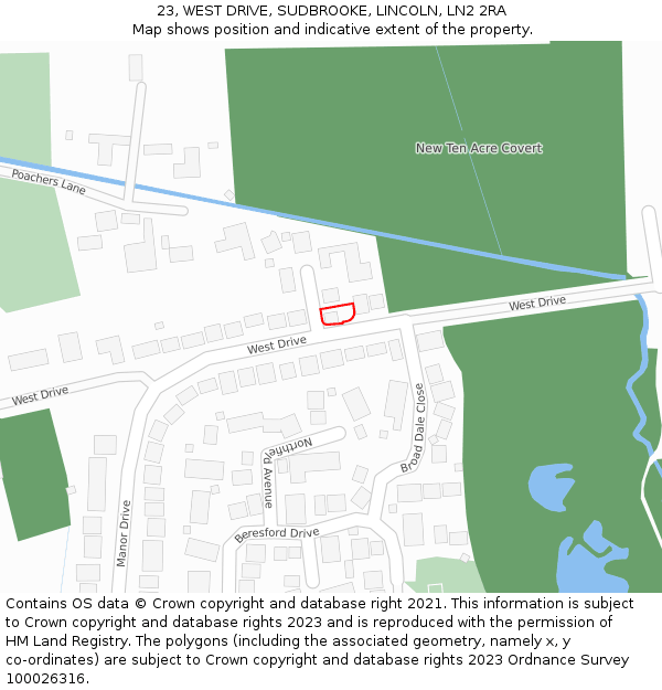23, WEST DRIVE, SUDBROOKE, LINCOLN, LN2 2RA: Location map and indicative extent of plot