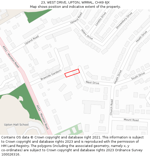 23, WEST DRIVE, UPTON, WIRRAL, CH49 6JX: Location map and indicative extent of plot