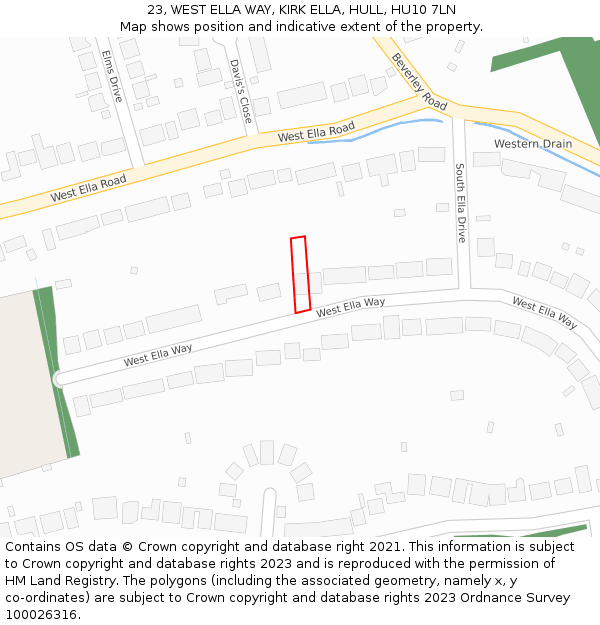 23, WEST ELLA WAY, KIRK ELLA, HULL, HU10 7LN: Location map and indicative extent of plot