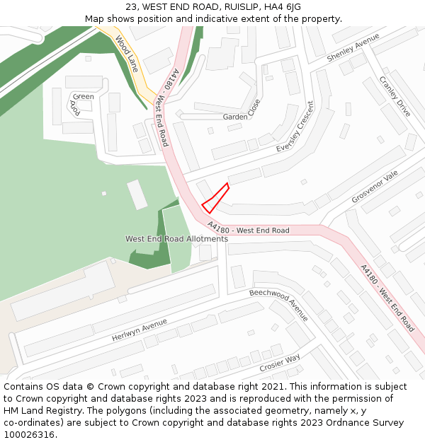 23, WEST END ROAD, RUISLIP, HA4 6JG: Location map and indicative extent of plot