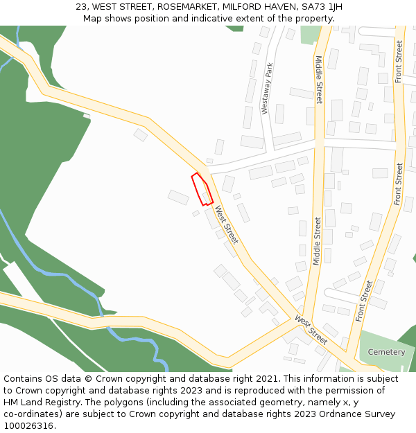 23, WEST STREET, ROSEMARKET, MILFORD HAVEN, SA73 1JH: Location map and indicative extent of plot