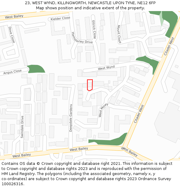 23, WEST WYND, KILLINGWORTH, NEWCASTLE UPON TYNE, NE12 6FP: Location map and indicative extent of plot