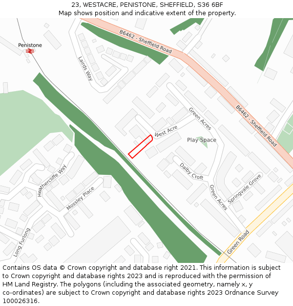 23, WESTACRE, PENISTONE, SHEFFIELD, S36 6BF: Location map and indicative extent of plot