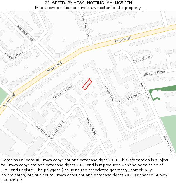 23, WESTBURY MEWS, NOTTINGHAM, NG5 1EN: Location map and indicative extent of plot